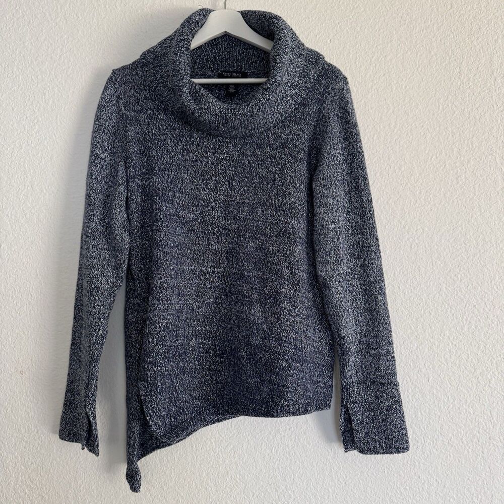 White House Black Market Turtle Neck Sweater Sz L Women Metallic Blue Cotton Ble - Picture 6 of 13